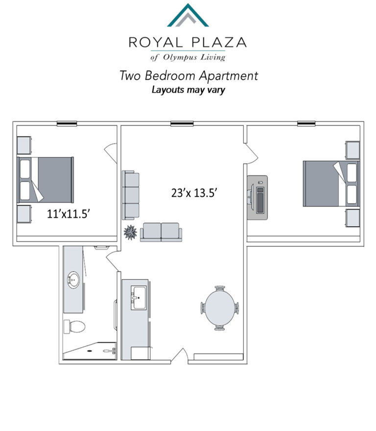 Two Bedroom Apartment Floorplan at Royal Plaza Living